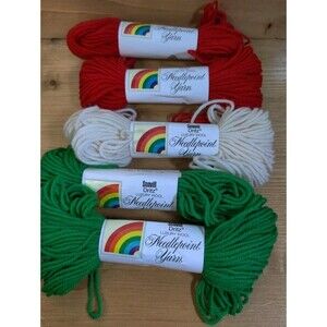 Lot of 5 Scovill Dritz Luxury Virgin Wool Needlepoint Yarn 40 Yd Skein Red GR Wh